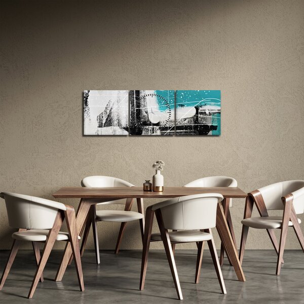 Tablou - Abstract turcoaz (cu ceas) (90x30 cm)