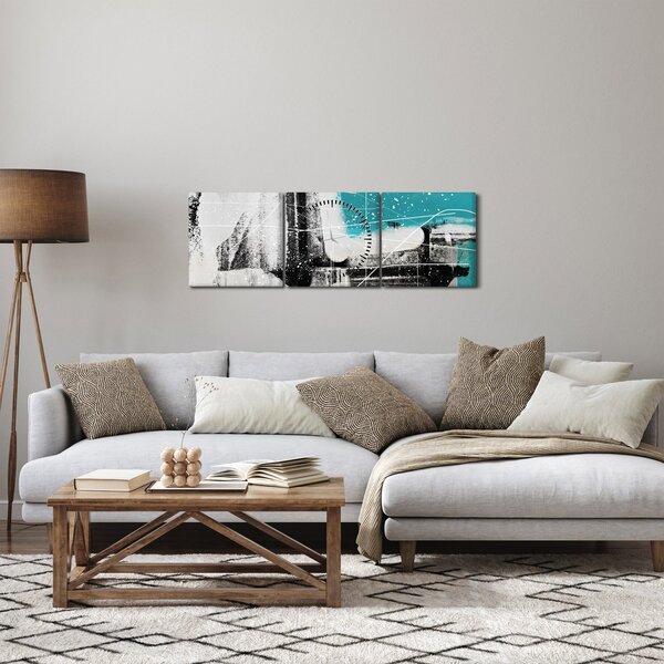 Tablou - Abstract turcoaz (cu ceas) (90x30 cm)