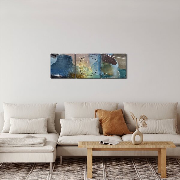 Tablou - Abstract acuarelă (cu ceas) (90x30 cm)