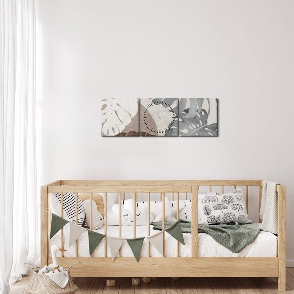 Tablou - Design cu frunze (cu ceas) (90x30 cm)