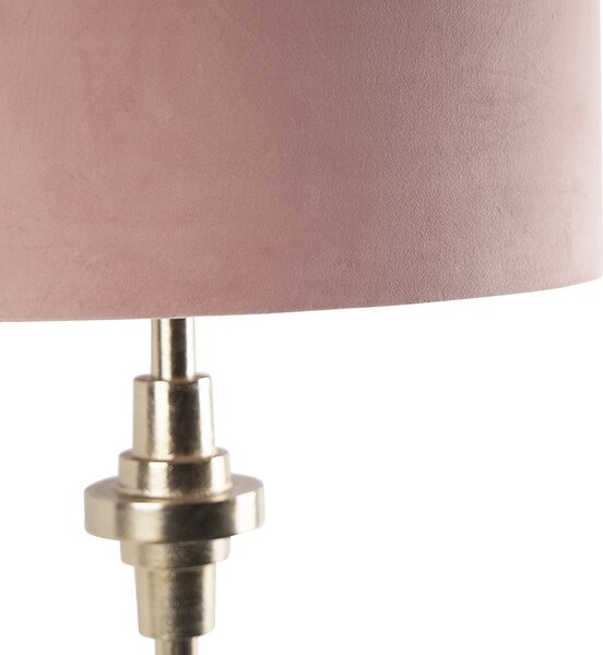 Lampă de masă Art Deco nuanță de catifea aurie roz 50 cm - Diverso