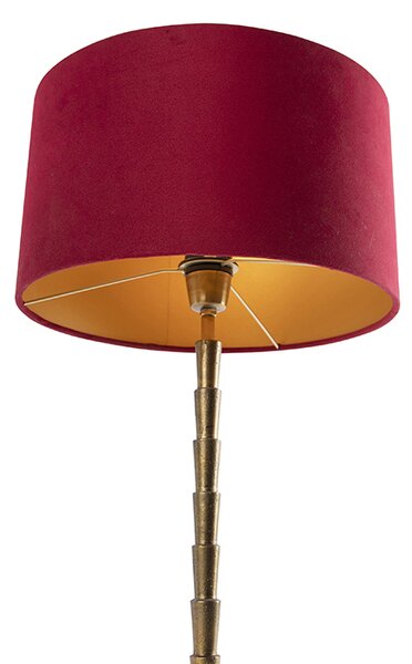 Lampă de masă Art Deco din bronz cu abajur din catifea roșie 35 cm - Pisos
