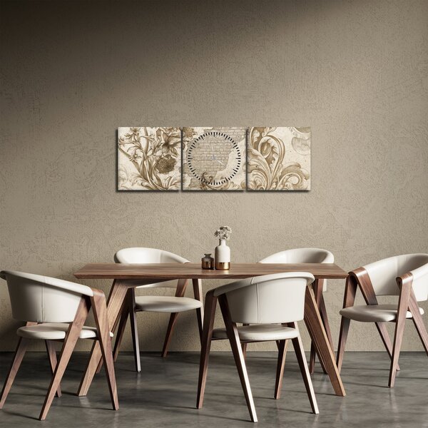 Tablou - Perete cu flori (cu ceas) (90x30 cm)
