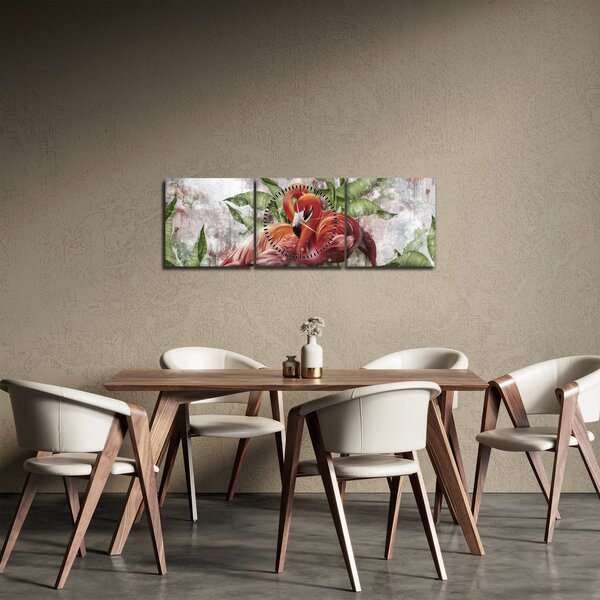Tablou - Flamingo (cu ceas) (90x30 cm)