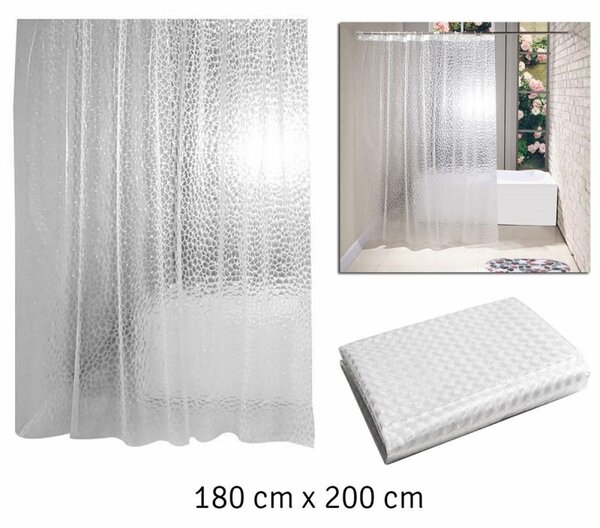 Perdea de dus, efect 3D, 12 carlige prindere, 180 x 200cm, gri
