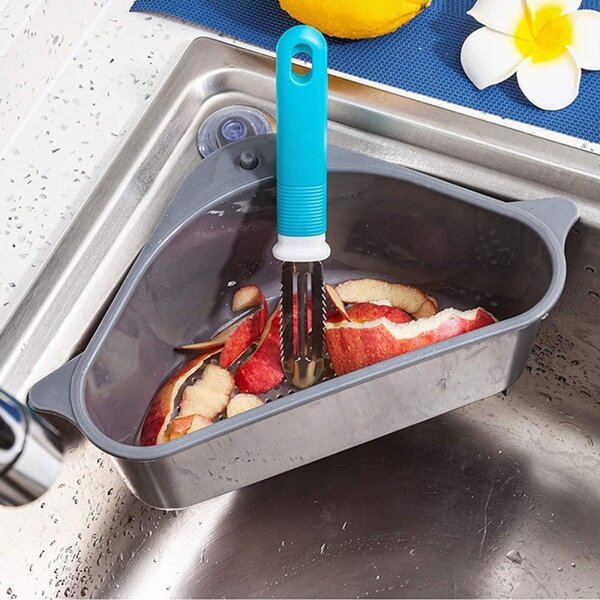 Organizator de colt pentru chiuveta, ventuza montare, plastic, 9 x 14 x 21 cm, gri