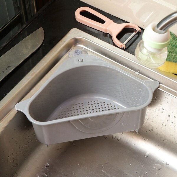 Organizator de colt pentru chiuveta, ventuza montare, plastic, 9 x 14 x 21 cm, gri