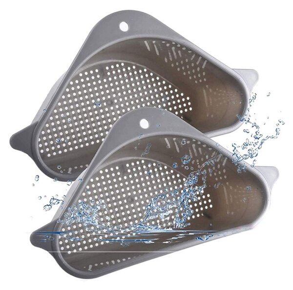 Organizator de colt pentru chiuveta, ventuza montare, plastic, 9 x 14 x 21 cm, gri