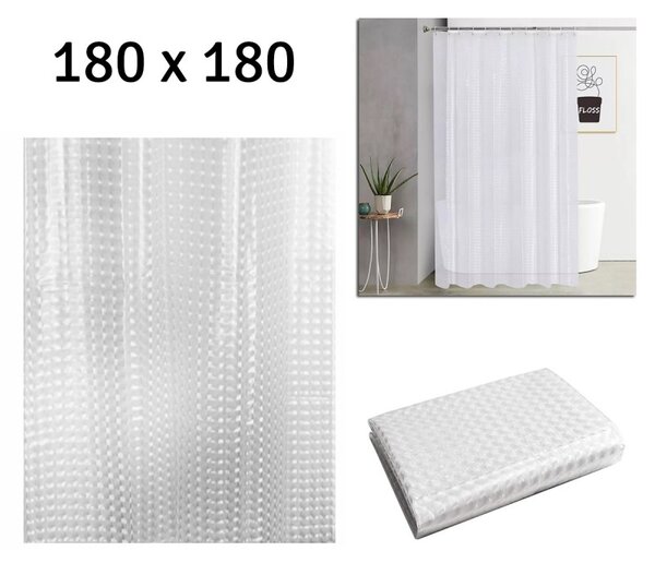 Perdea dus, model 3D, 12 carlige incluse, 180 x 180cm, alb