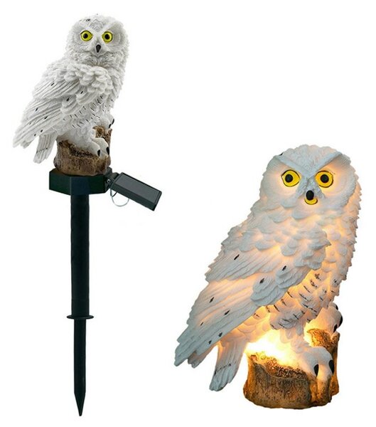 Lampa solara de exterior, figurina bufnita alba, IP67, 40mAh, 0,2 W, 1,2V, 43 x 15cm