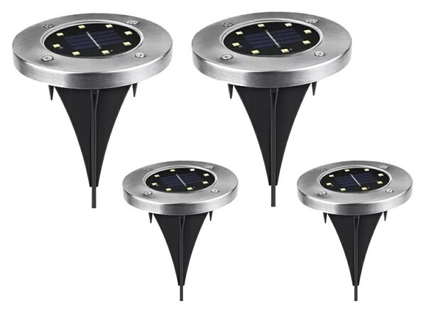 Set 4 lampi solare LED exterior, 8 LED-uri, rezistenta interperii, IP67, 4000K, 13 x 11,5cm, negru/argintiu