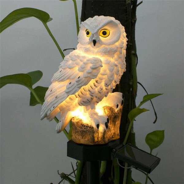 Lampa solara de exterior, figurina bufnita alba, IP67, 40mAh, 0,2 W, 1,2V, 43 x 15cm