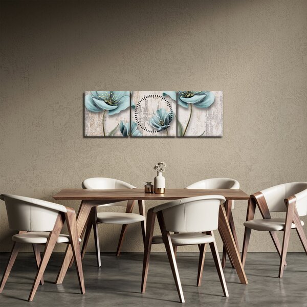 Tablou - Flori texturate (cu ceas) (90x30 cm)
