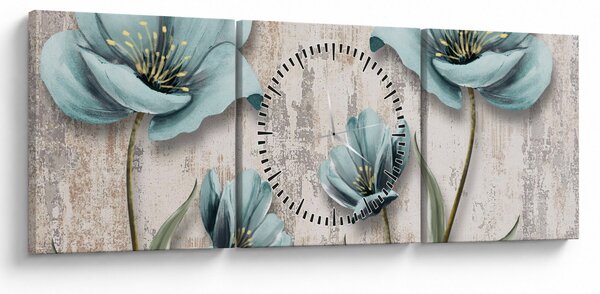Tablou - Flori texturate (cu ceas) (90x30 cm)