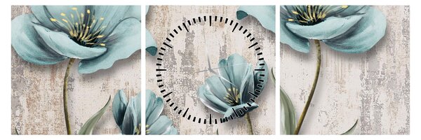 Tablou - Flori texturate (cu ceas) (90x30 cm)