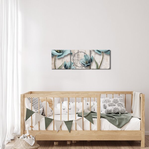 Tablou - Flori texturate (cu ceas) (90x30 cm)