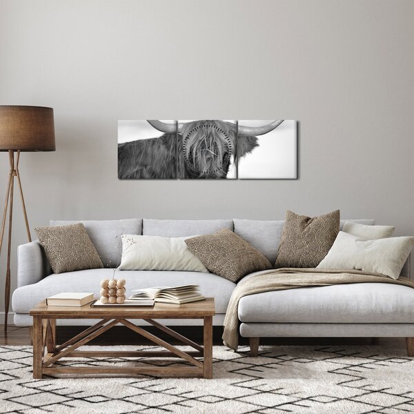 Tablou - Vacă scoțiană 2,alb-negru (cu ceas) (90x30 cm)