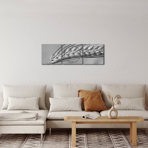 Tablou - Grâu,alb-negru (cu ceas) (90x30 cm)