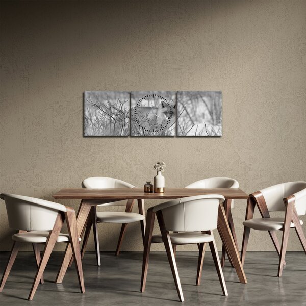Tablou - Vulpe,alb-negru (cu ceas) (90x30 cm)