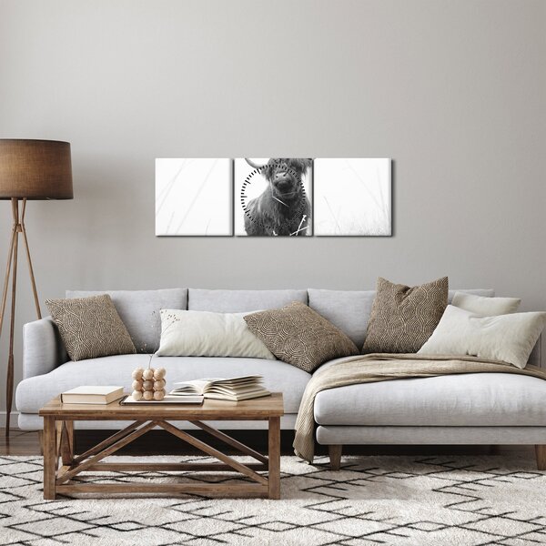 Tablou - Vacă scoțiană 4,alb-negru (cu ceas) (90x30 cm)
