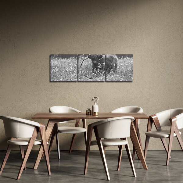 Tablou - Vacă scoțiană 5,alb-negru (cu ceas) (90x30 cm)