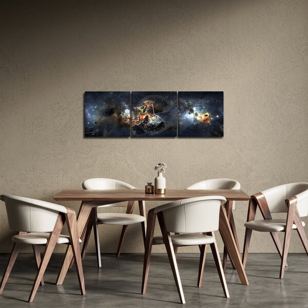 Tablou - Universul cu Nebula (cu ceas) (90x30 cm)
