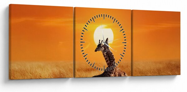 Tablou - Girafe în Parcul Național Serengeti (cu ceas) (90x30 cm)