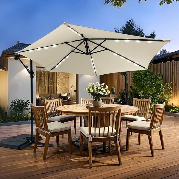 Umbrelă reglabilă AVENBERG SUNNY LED 300, diametru 3M, bej
