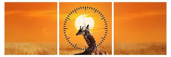 Tablou - Girafe în Parcul Național Serengeti (cu ceas) (90x30 cm)