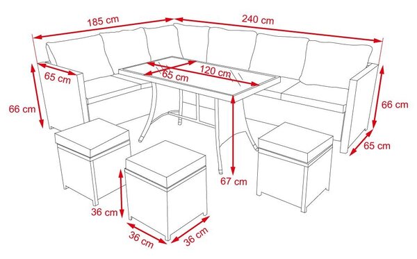 Set mobilier de grădină din ratan VERANO gri