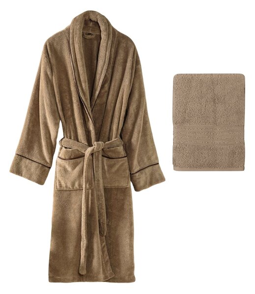 Set halat si prosop baie EXCLUSIVE, maro, bumbac
