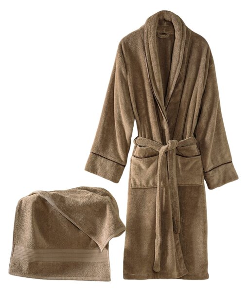 Set halat si prosop baie EXCLUSIVE, maro, bumbac