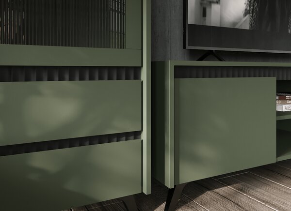 Comoda TV LOUNGE 2, verde/negru, PAL, 206x45x54 cm