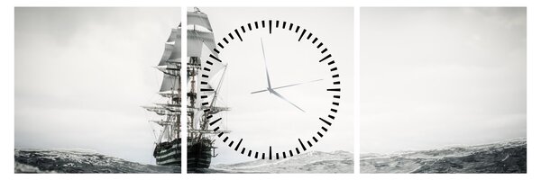 Tablou - O navă care navighează pe ocean (cu ceas) (90x30 cm)