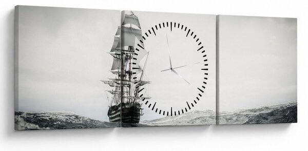 Tablou - O navă care navighează pe ocean (cu ceas) (90x30 cm)