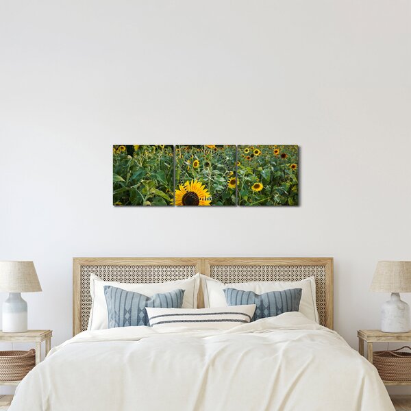 Tablou - Câmpul de floarea-soarelui II. (cu ceas) (90x30 cm)