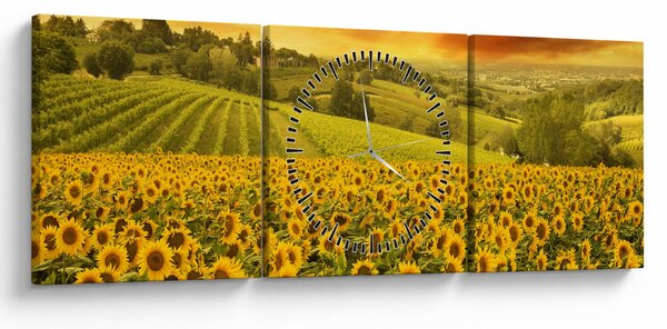 Tablou - Câmp de floarea-soarelui (cu ceas) (90x30 cm)