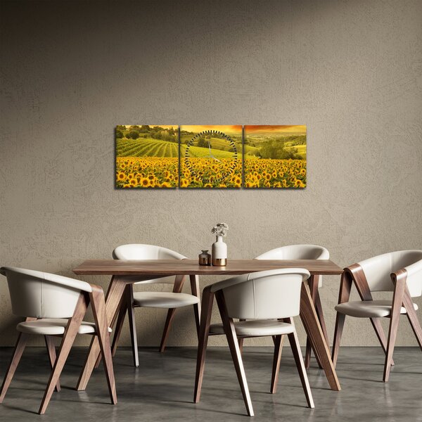 Tablou - Câmp de floarea-soarelui (cu ceas) (90x30 cm)