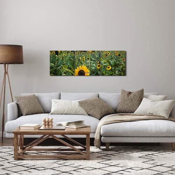 Tablou - Câmpul de floarea-soarelui II. (cu ceas) (90x30 cm)