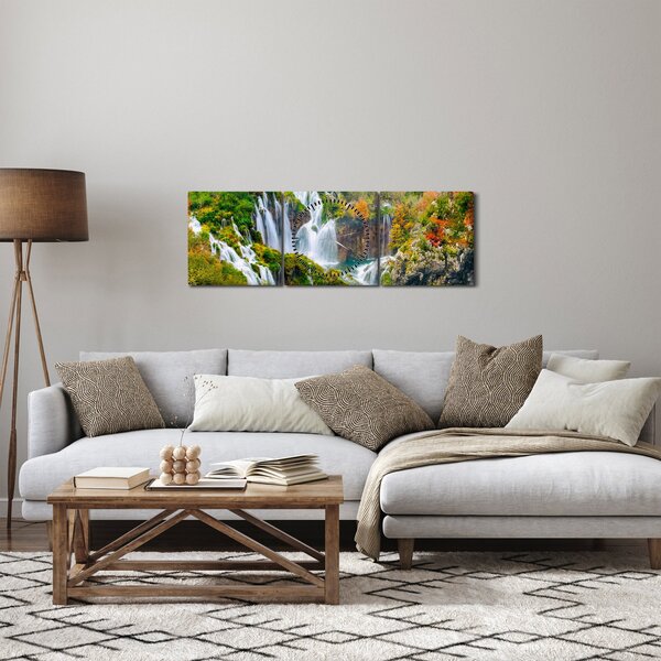 Tablou - Parcul Național Lacurile Plitvice (cu ceas) (90x30 cm)