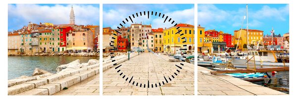 Tablou - Orașul Istrian vechi Poreč, Croația (cu ceas) (90x30 cm)