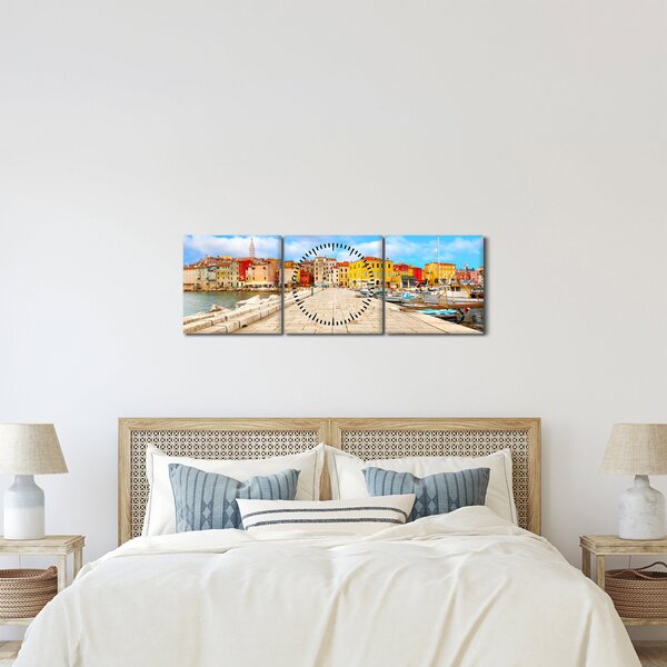 Tablou - Orașul Istrian vechi Poreč, Croația (cu ceas) (90x30 cm)