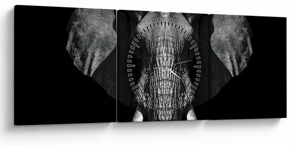 Tablou - Elefant pe fundal negru (cu ceas) (90x30 cm)