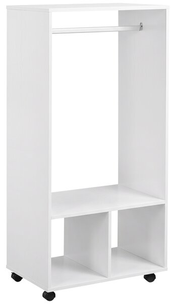 HOMCOM Cuier cu Bară din Aluminiu și 2 Rafturi Deschise, 60x40x128 cm, Alb | Aosom Romania