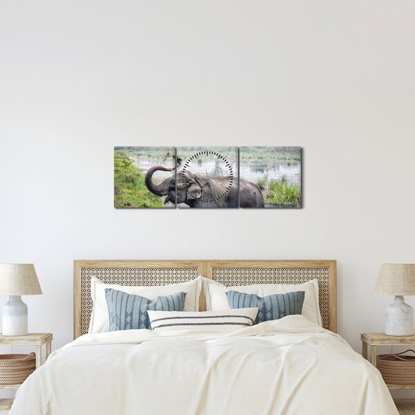 Tablou - Elefant de scăldat (cu ceas) (90x30 cm)