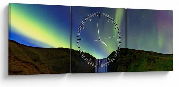 Tablou - Aurora Boreală în Islanda (cu ceas) (90x30 cm)