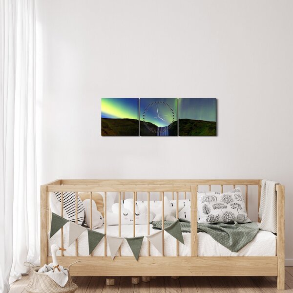 Tablou - Aurora Boreală în Islanda (cu ceas) (90x30 cm)