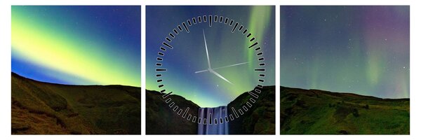 Tablou - Aurora Boreală în Islanda (cu ceas) (90x30 cm)