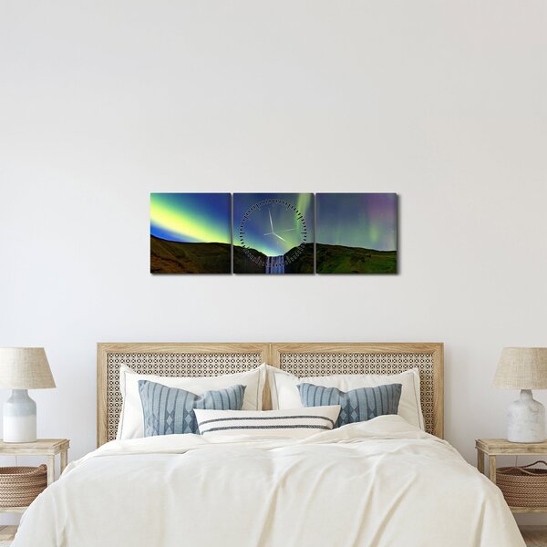 Tablou - Aurora Boreală în Islanda (cu ceas) (90x30 cm)