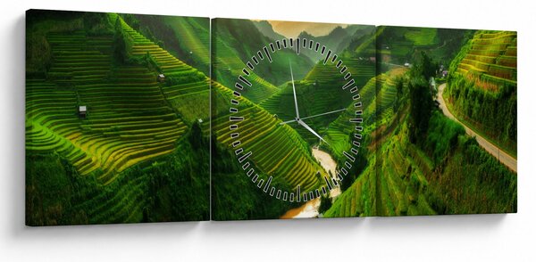 Tablou - Terase de orez Mu Cang Chai (cu ceas) (90x30 cm)